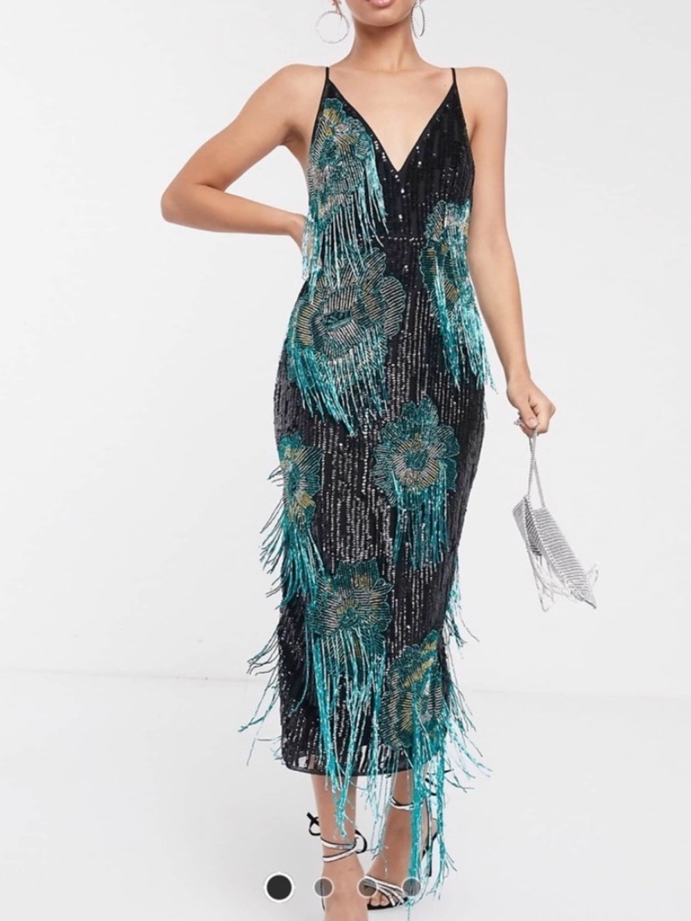 ASOS Black Dress with Teal Sequin Fringe